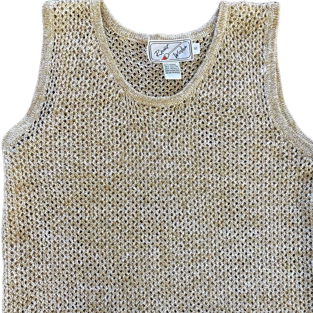 Vintage Gold Metallic Open Weave Sweater‎ Tank Glam Party Festi - Size Small - Picture 4 of 9
